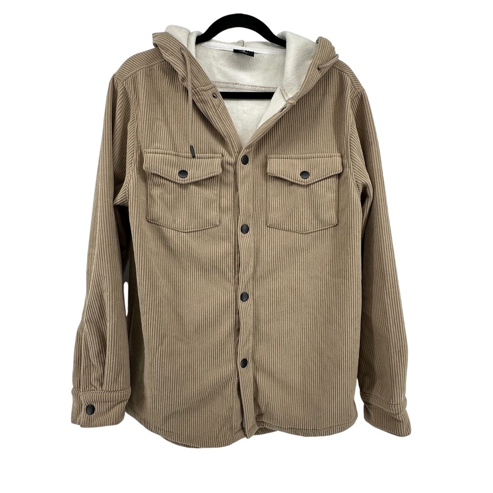 RGSTR Wide Wale Corduroy‎ Hoodie Jacket Tan Button Front Fleece Lined Mens M
